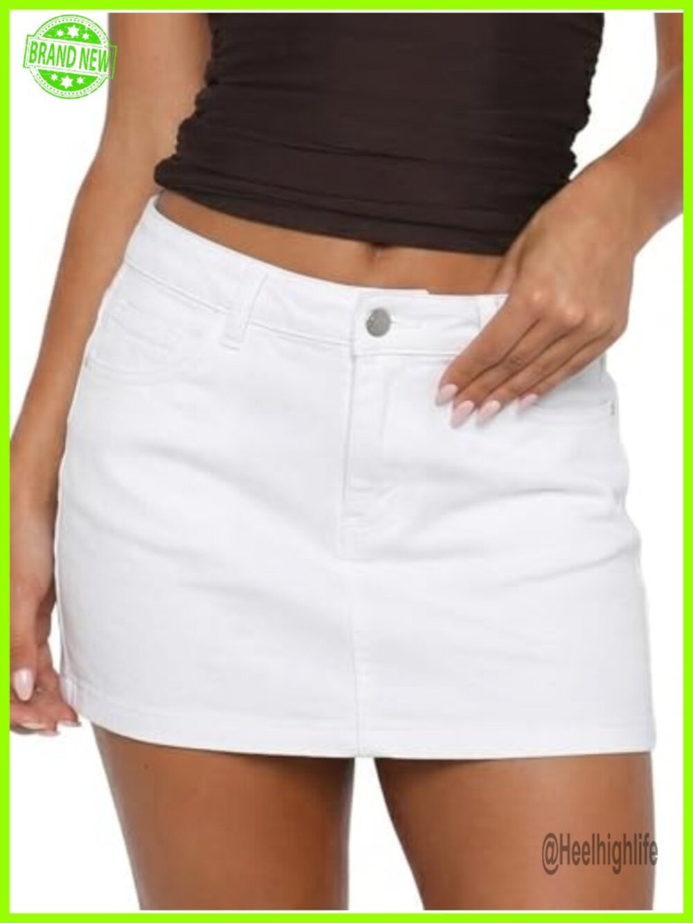ELLEVEN Denim Mini Skirt Low Rise Stretch Jean Skirt with Pockets